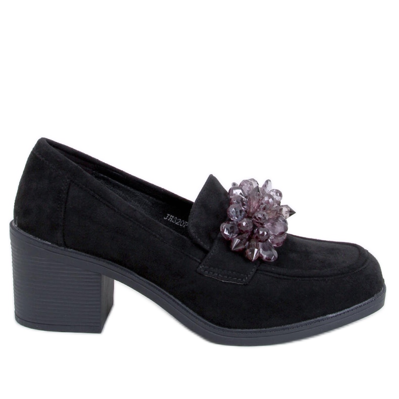 Lorenz Schwarze Loafer mit hohen Absätzen und Steinen