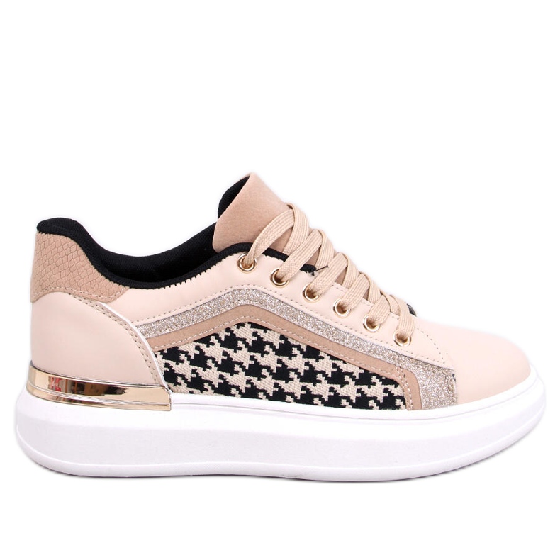 Volyne Beige Damen-Sneaker mit Hahnentrittmuster