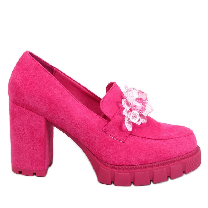 Hochhackige Loafer von Nadina Fuchsia mit Steinen rosa