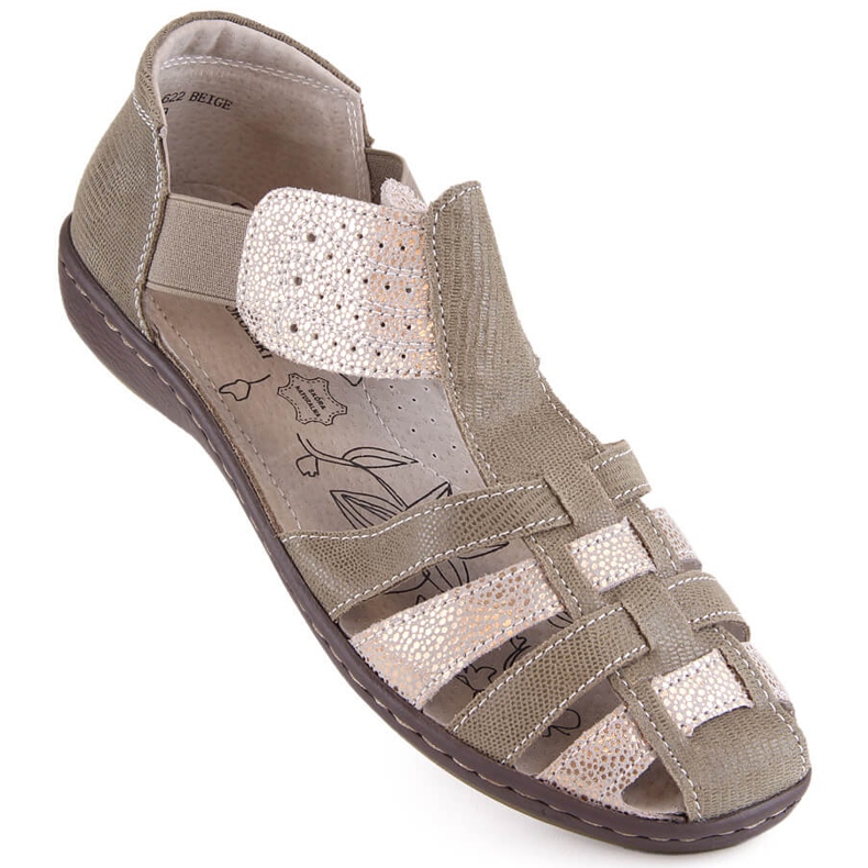 Damen-Ledersandalen, Beige und Gold, T.Sokolski