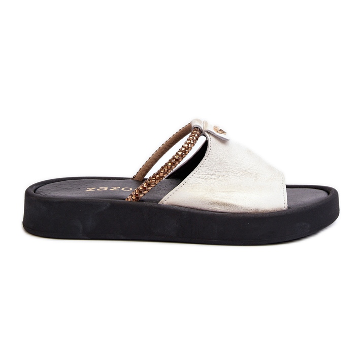 Zazoo 2896 Damen-Flip-Flops aus Leder, Weiß und Gold golden