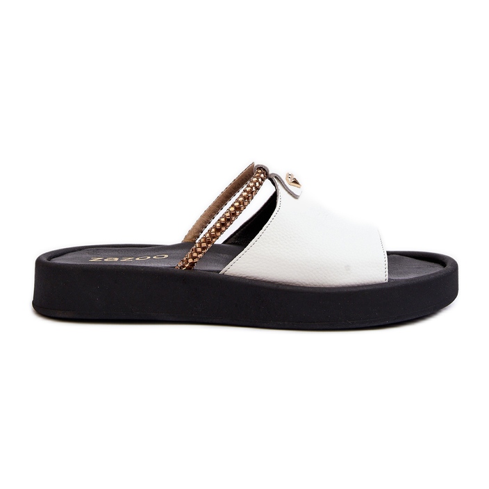 Zazoo 2896 Damen-Flip-Flops aus Leder, Weiß