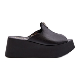 Zazoo 2916 Damen-Flip-Flops auf massiver Plattform mit Reißverschluss, Schwarz