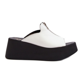 Zazoo 2916 Damen-Flip-Flops auf massivem Plateau mit Reißverschluss, Weiß