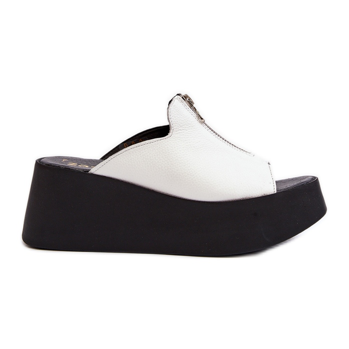 Zazoo 2916 Damen-Flip-Flops auf massivem Plateau mit Reißverschluss, Weiß