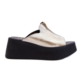 Zazoo 2916 Damen-Flip-Flops auf einer massiven Plattform mit Reißverschluss, Gold golden