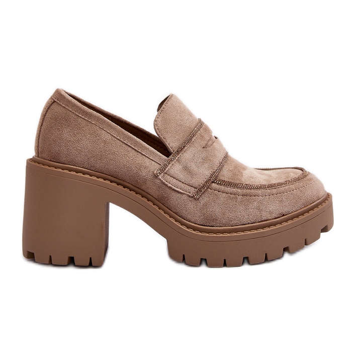 Damen-Schuhe mit klobigem Absatz, Khaki, Feneli beige