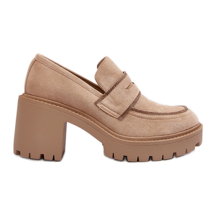 Beigefarbene Feneli-Damenschuhe mit klobigem Absatz