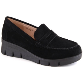 Damenschuhe aus Wildleder, Keilmokassins, schwarz Potocki SZ12373