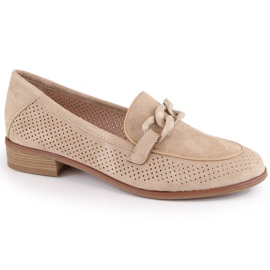 Durchbrochene Damenschuhe mit hohen Absätzen aus Wildleder, beige Potocki SZ12052
