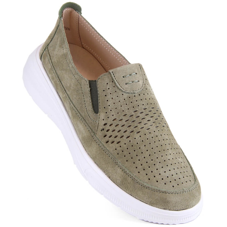 Durchbrochene Sport-Slip-On-Schuhe aus Leder für Damen, grün T.Sokolski 278