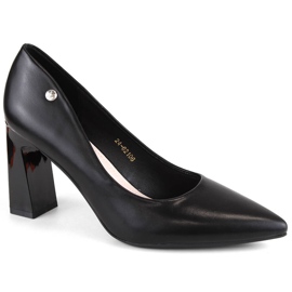 Damenpumps auf dekorativem Absatz, schwarz, Vinceza 62106