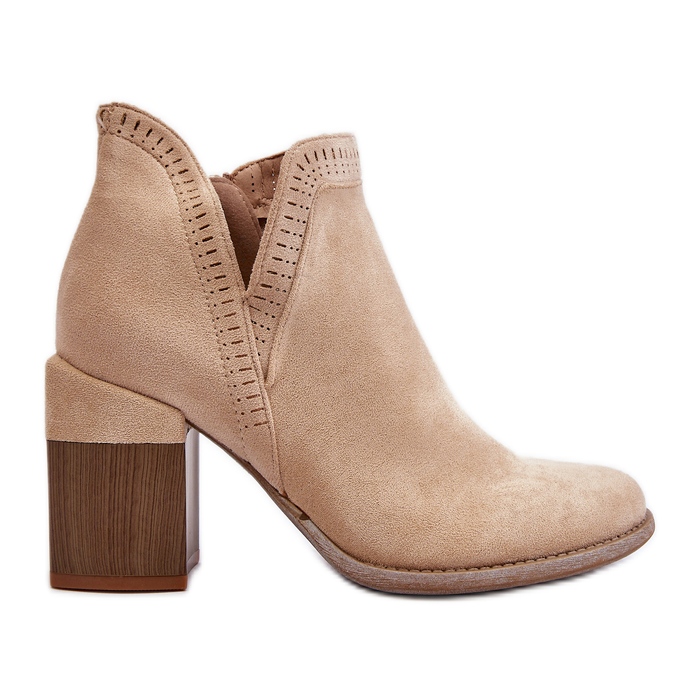 Hellbeige Jolnima-Stiefeletten auf massivem High-Heel-Absatz mit Ausschnitt