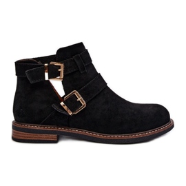 Flache Damenstiefel mit Riemen in Schwarz von Melviana
