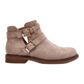 Flache Damenstiefel mit Riemen Hellbeige Melviana