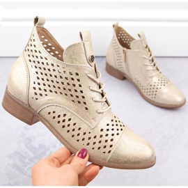 Goldene durchbrochene Damenstiefeletten Potocki SZ12091 beige