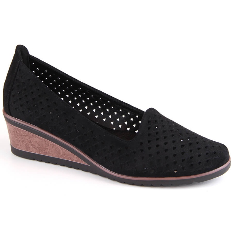 Damen-Wildleder-Schuhe mit durchbrochenem Keilabsatz, schwarz Potocki SZ12306