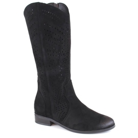 Durchbrochene Damenstiefel aus Wildleder, schwarz, Vinceza 58237