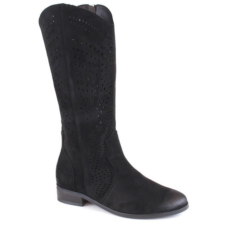 Durchbrochene Damenstiefel aus Wildleder, schwarz, Vinceza 58237