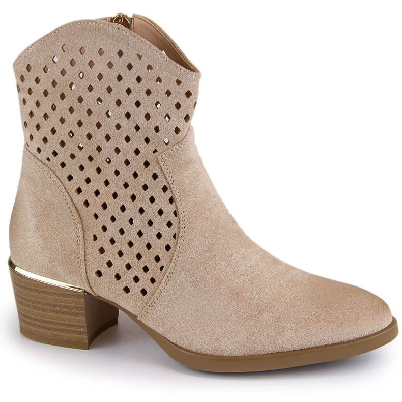 Durchbrochene Cowboystiefel für Damen aus Wildleder, beige Vinceza 58239