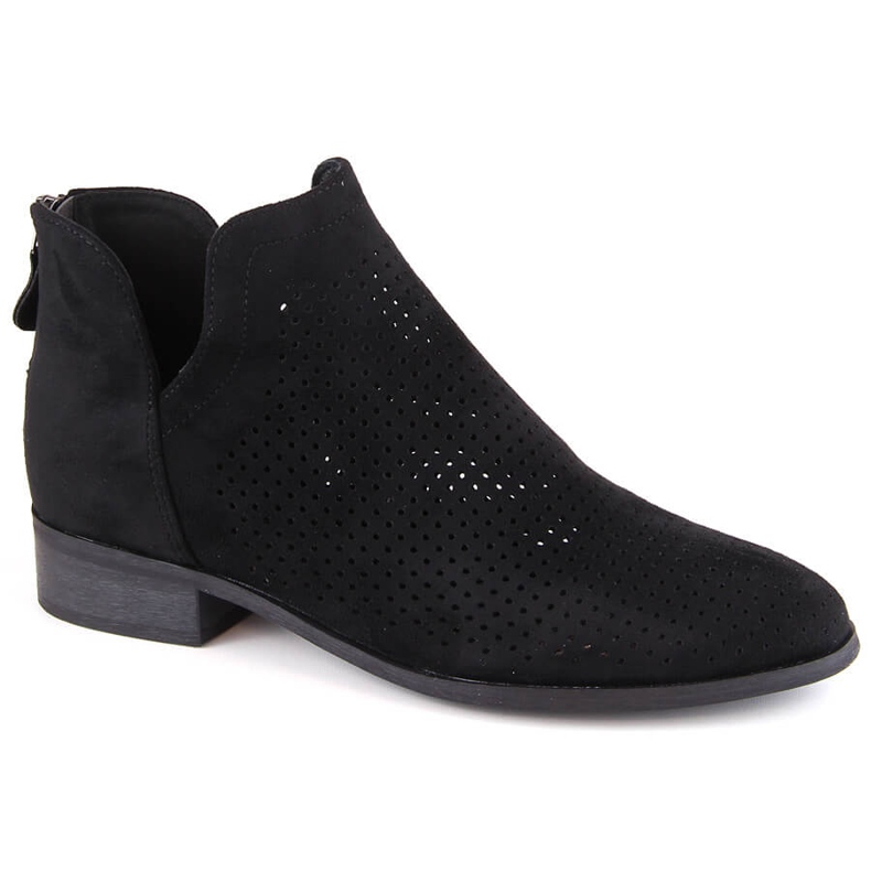 Durchbrochene Damenstiefel aus Wildleder mit niedrigem Absatz, schwarz Potocki SZ12307