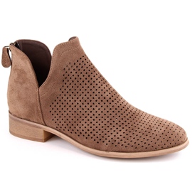 Durchbrochene Damenstiefel aus Wildleder mit niedrigem Absatz, braun Potocki SZ12307