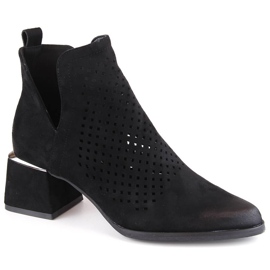 Durchbrochene Damenstiefel mit hohen Absätzen aus Wildleder, schwarz Potocki SZ12356