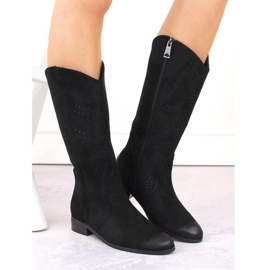 Vinceza W JAN264A durchbrochene schwarze Wildlederstiefel