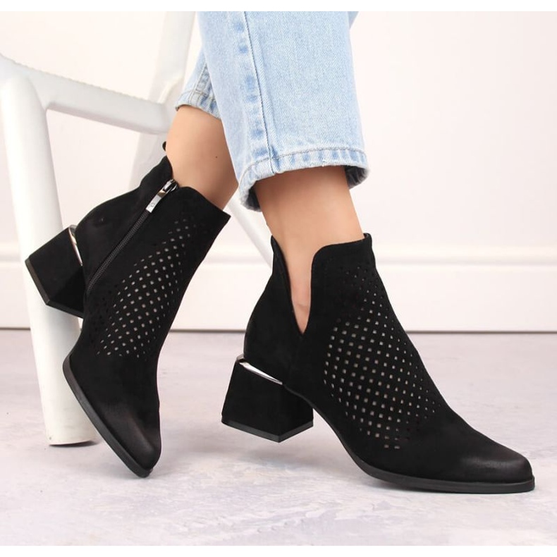 Wildleder-Stiefeletten mit hohem Absatz Potocki W WOL213A, schwarz