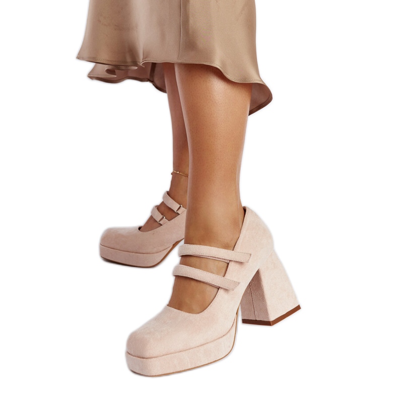 Hellrosa Pumps mit massivem Blockabsatz Cher