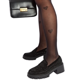 Schwarze Mokassins mit massivem Parent-Absatz