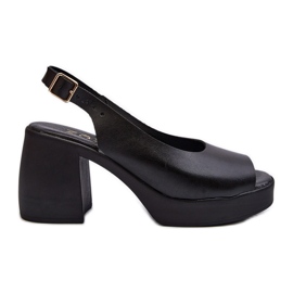 Zazoo 40376 Ledersandalen mit klobigen High Heels, Schwarz