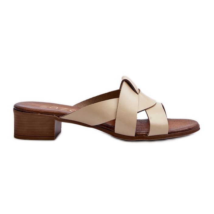 Zazoo 40236 Damen-Hausschuhe aus Leder mit niedrigem Absatz, Beige