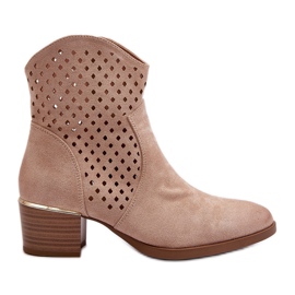 Vinceza Beige durchbrochene Stiefeletten mit niedrigem Absatz von Cilvana