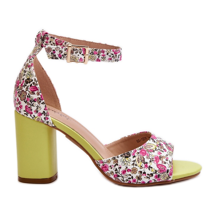 Gelb geblümte High-Heel-Sandalen von Vitamella