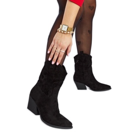 Schwarze durchbrochene Taurus-Cowboystiefel mit hohen Absätzen