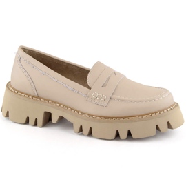 Lederschuhe, Damenmokassins mit Absatz und Plateau, beige Filippo DP6088