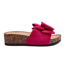 Damen-Flip-Flops auf einer Korkplattform mit einer Schleife in Fuchsia von Tarena rosa