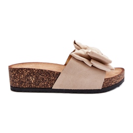 Damen-Flip-Flops auf Korkplateau mit Schleife, Beige Tarena