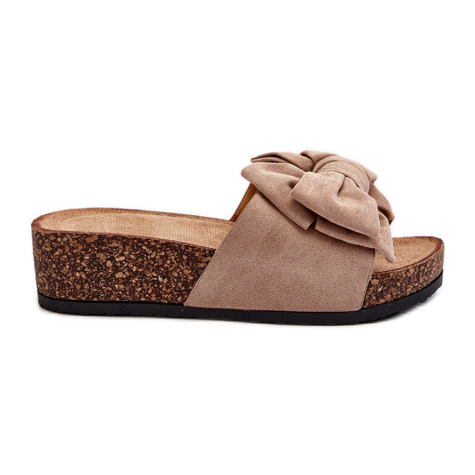 Damen-Flip-Flops auf Kork-Plateau mit Schleife Khaki Tarena beige