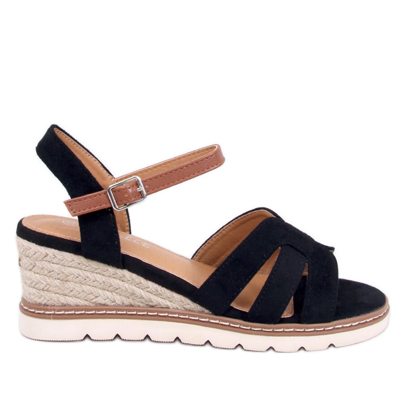 Rosco Schwarze Espadrille-Sandalen mit Keilabsatz