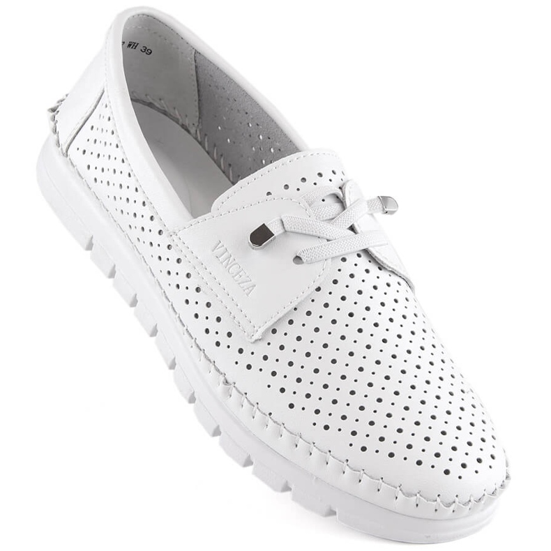 Damen-Slipper aus durchbrochenem Leder, weiß Vinceza 7872