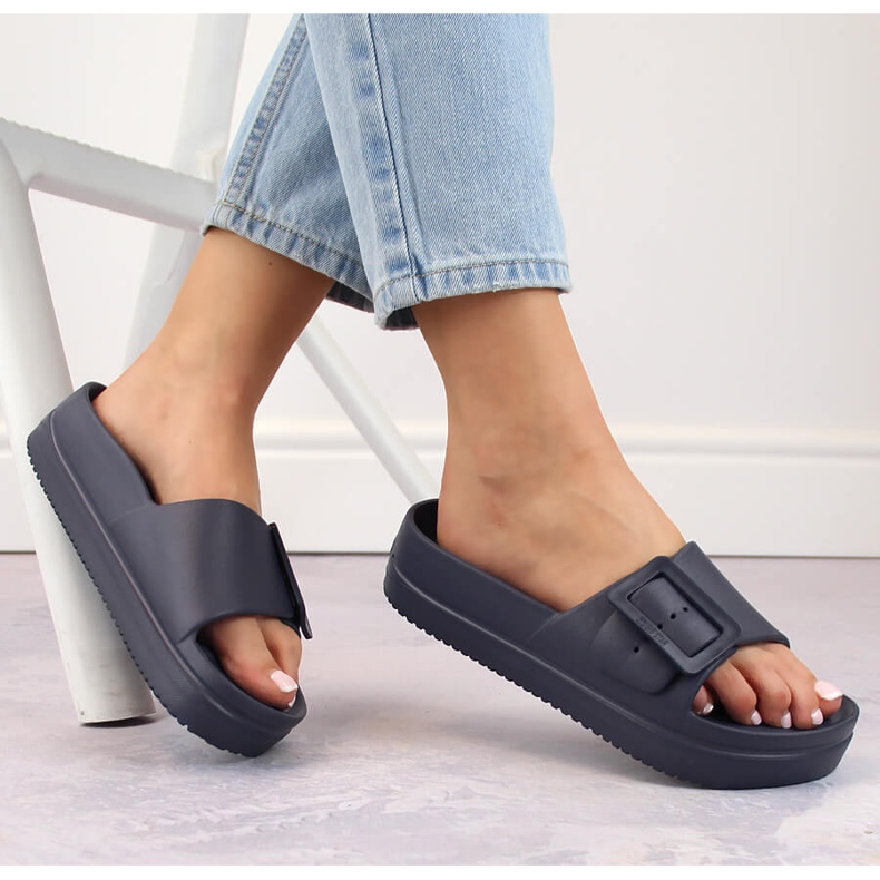 Damen-Plateaupantoffeln aus Schaumstoff mit Schnalle, Marineblau Big Star NN274A665