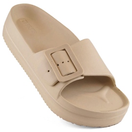 Damen-Plateauhausschuhe aus Schaumstoff mit Schnalle, beige Big Star NN274A666
