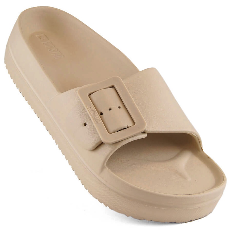 Damen-Plateauhausschuhe aus Schaumstoff mit Schnalle, beige Big Star NN274A666
