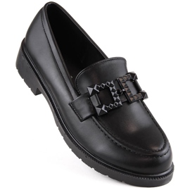 Damenschuhe, Slip-on-Mokassins mit Verzierung, schwarz S.Barski HY371