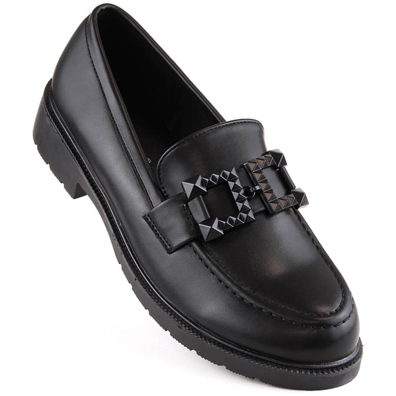 Damenschuhe, Slip-on-Mokassins mit Verzierung, schwarz S.Barski HY371