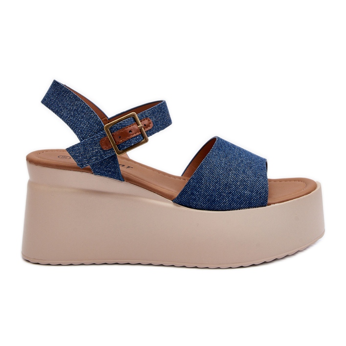 Blaue Denim-Keilsandalen für Damen von Geferia