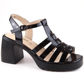 Damen-Sandalen mit hohem Absatz und Plateau aus Lackleder, schwarz Vinceza 66621