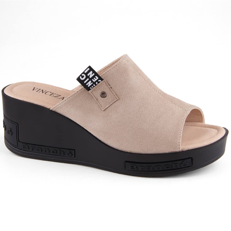 Beige Damen-Wildleder-Keilpantoffeln Vinceza 58291